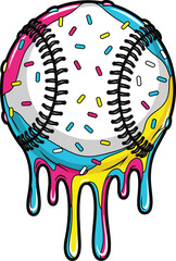 Colorful Dripping Baseball with Sprinkles – Fun Melting Sports Ball Pop Art Illustration