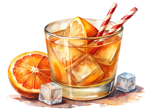 Refreshing cocktail with orange slice and ice cubes, perfect for a summer day