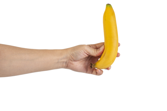 Yellow banana in hand on transparent background