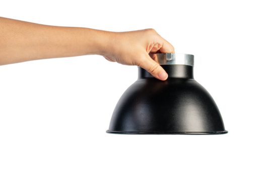 Reflector Bowl Light Modifier and hand for Studio flash light reflector isolated on transparent. Professional photographer's equipment 