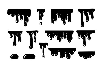 melted Honey dripping set. Sticky sweet dripping spot, flowing sugar syrup, oil, viscous liquid
