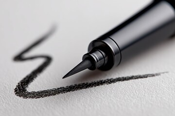 Fototapeta premium Close-up of black eyeliner tip with smooth ink line on paper texture