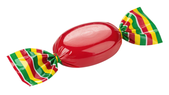 Red wrapped candy isolated on transparent background, a sweet treat for everyone