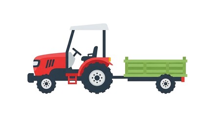 Fototapeta premium Red tractor with trailer vector illustration farming agriculture machinery farm equipment vehicle isolated icon
