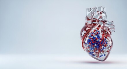 Translucent heart with hiv virus model inside. Concept for healthcare and medicine.