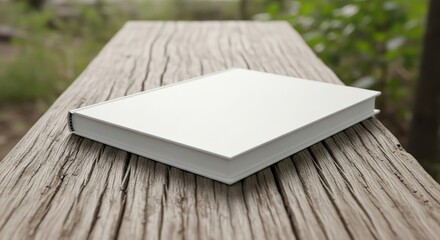 Fototapeta premium Closed blank book on weathered wooden bench