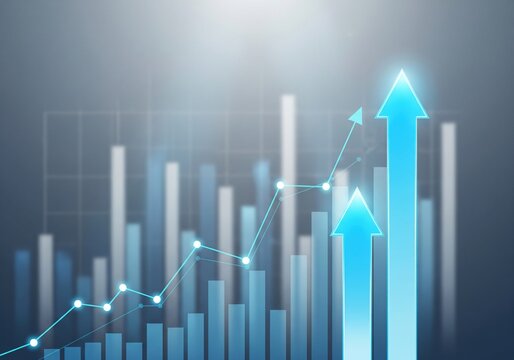 Blue arrow graph showing upward trend and business growth