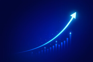 Growing business chart with upward arrow