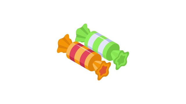 Brightly wrapped candies isometric animated icon, a sweet treat for the holiday season