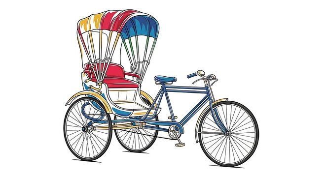 Illustration of vintage rickshaw bicycle transportation vehicle travel culture design art tourism ride