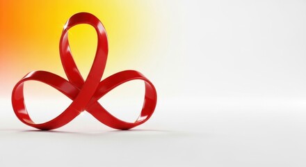 Trefoil knot in red with a glossy finish, set against a vibrant gradient backdrop.
