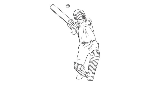 Cricket batsman hitting ball line art illustration for sports and coloring book enthusiasts design vector