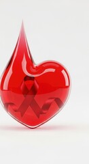 Red ribbon inside a heart shaped blood drop. Aids awareness and healthcare concept.