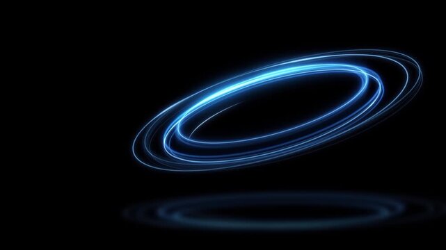 Glowing portal isolated. Black background. Loop circular neon blue light with alpha channel. 4k Move