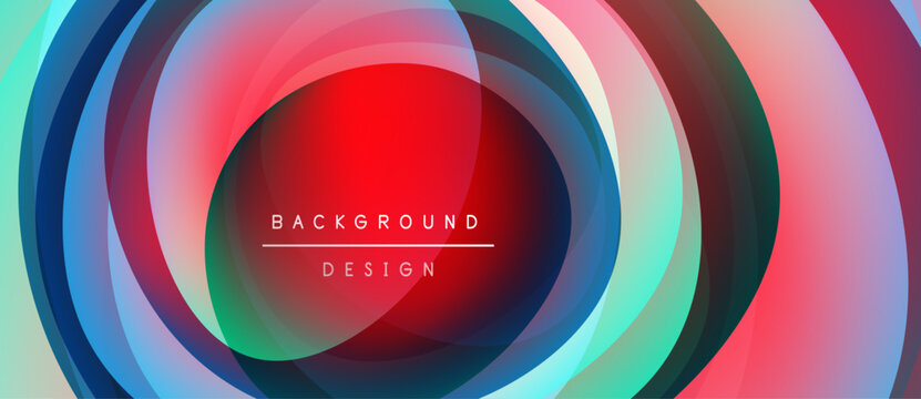Abstract circles overlap, creating vibrant color gradients. Red center draws focus, design suggests modern aesthetic.