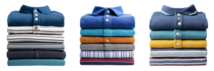 Set of children’s t-shirts in assorted colors isolated on white background, real photo, stock photography on transparent png background. Ai generated