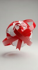 World aids day. Globe with red ribbon for hiv awareness and solidarity concept.