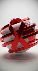 Aids awareness red ribbon on a globe, symbol of support for people living with hiv.