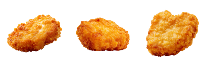 Set of Golden schnitzel lying flat on a white background, evenly lit, minimal shadows, professional studio photography on transparent png background. Ai generated