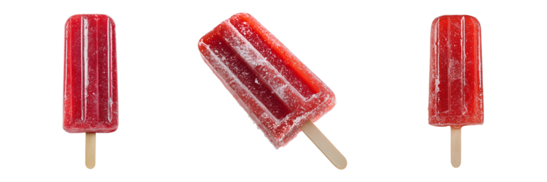 Set of Homemade frozen raspberry popsicle on white background, bright and refreshing look, shallow depth of field on transparent png background. Ai generated