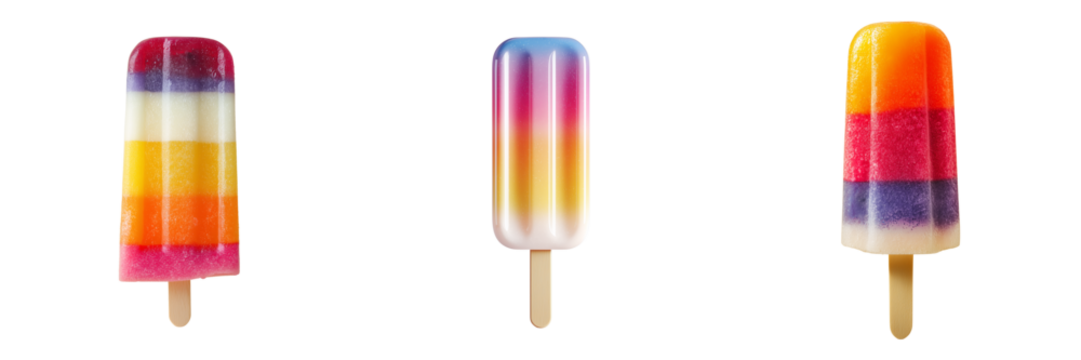 Set of Minimalist composition of a hand presenting a triple-scoop ice cream cone, vanilla, strawberry, and chocolate on transparent png background. Ai generated