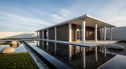 Modern Architectural Masterpiece with Reflecting Pool.