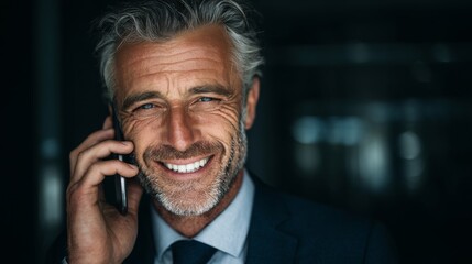 Digital age networking: unveiling a leader's undeniable smile. Editorial use. Business leader in modern office: a bright vision of success. Breaking news. Daily life.
