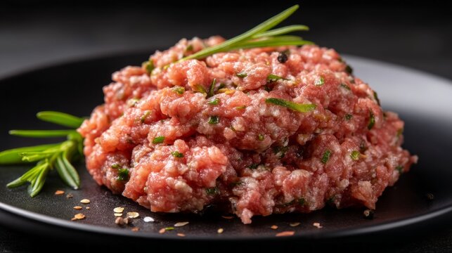 Juicy and vibrant minced beef showcases finely chopped herbs, inviting home cooks to craft flavorful dishes. Perfect for tasty recipes or quick meals