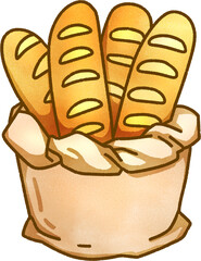 Baguette in Paper Bag Illustration
