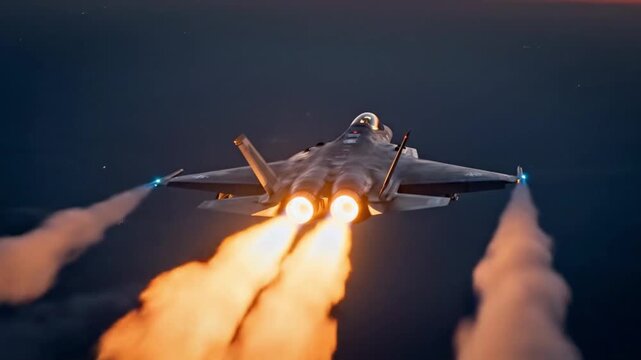 Stealth Fighter Jet Night Mission Illuminated Afterburner Flight