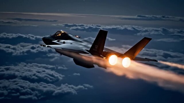 Stealth Fighter Jet Night Mission Illuminated Afterburner Flight