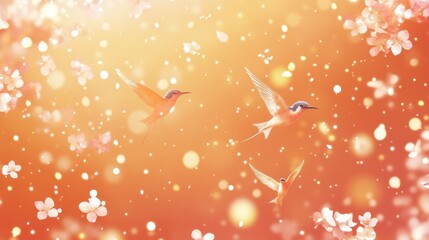 Fototapeta premium Delicate hummingbirds amidst spring blossoms