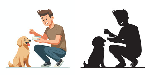 Set of vector and shilhouttes images of men and dogs on a white background