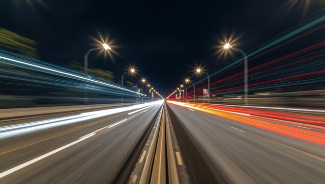 Urban Velocity, A Nightscape of Streaking Lights and Diminishing Perspective.