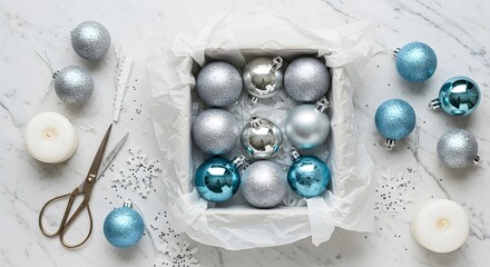 Elegant Christmas Decoration Composition with Baubles, Candles a