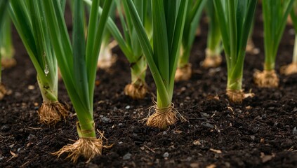 Verdant Shoots Emerging From Earth, A Study in Textures and Contrasting Tones.