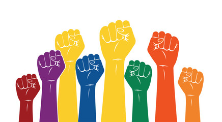 Vibrant Raised Fists Symbolizing Unity, Diversity, and Collective Power for Social Justice and Equality
