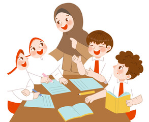 Elementary School Student, study with teacher