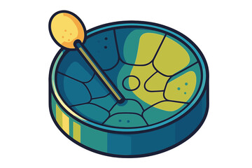 Traditional Caribbean steelpan musical instrument with a drumstick isolated on white