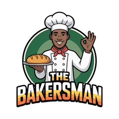 Smiling Black Chef in Uniform Holding Bread and Showing Okay Gesture baker african american