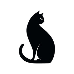 Cat sitting silhouette, transparent background, vector icon style, clean minimal, isolated object