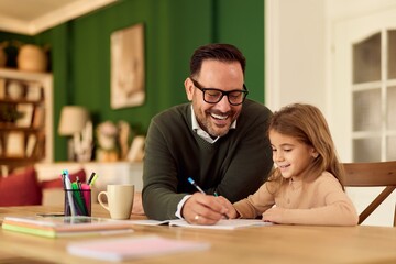 Fototapeta premium Teacher Helps Girl With Homework At Home In A Cozy Family Study Setting