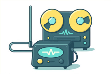 Vintage reel-to-reel tape recorder and sound monitoring unit with audio waveform display