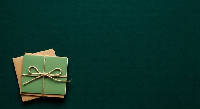 Green and Brown Envelopes Stacked and Tied with Twine on Dark Gr - Powered by Adobe