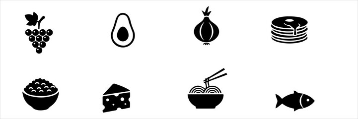 Vector Food and Drink Icons Set - Simple Black Silhouette