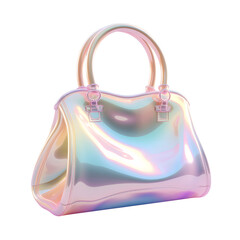 Iridescent handbag with handles on a plain black background