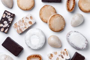 Traditional Spanish Christmas sweets assortment isolated on white background