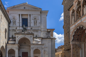 Neoclassical facade of the Cathedral of Saint Alexander Bergamo Lombardy, monumental entrance...