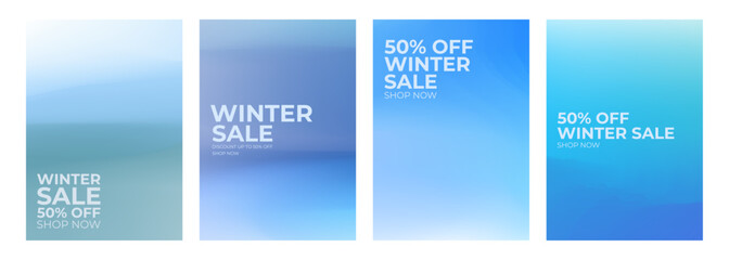 Winter Sale Set. Winter season commercial promo backgrounds. Blurred color gradients for seasonal shopping promotion and sale advertisements. Vector illustration.