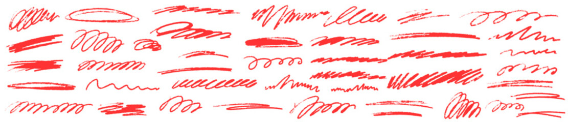 Crayon underline strokes with organic scrawl feel. Each line shows expressive texture, perfect for creative scrawl underline or accent line art.